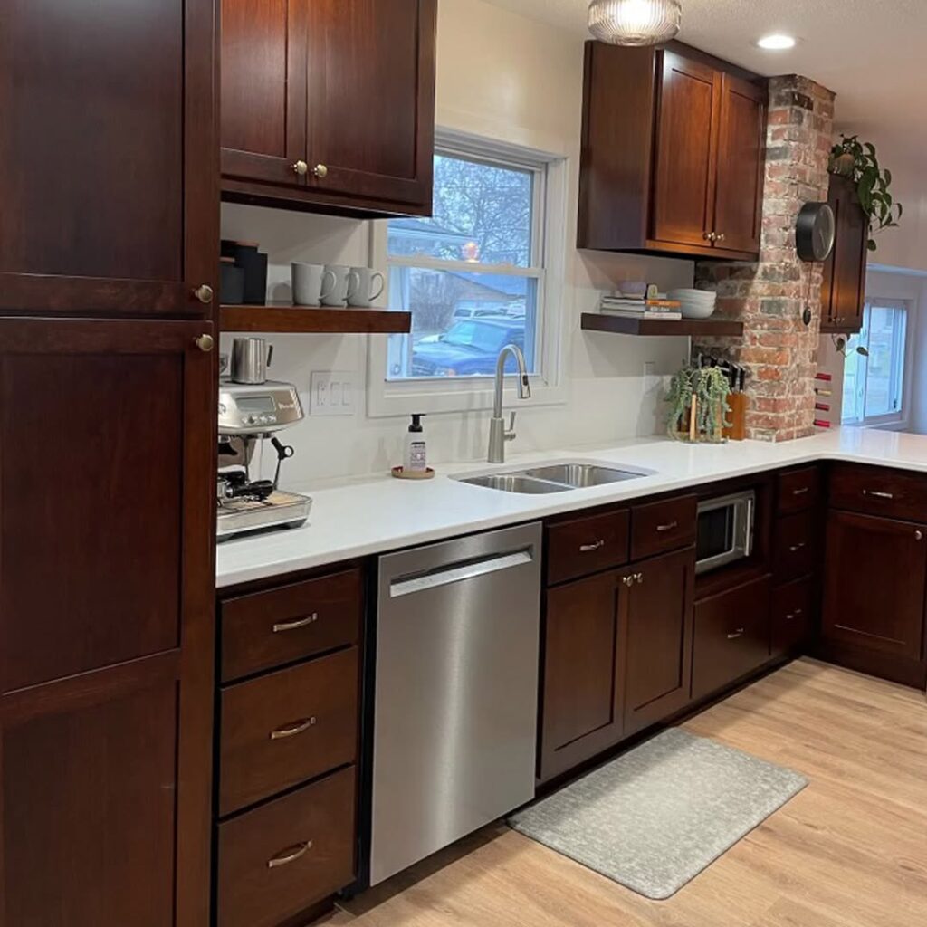 Floating Shelves in Cherry Kitchens