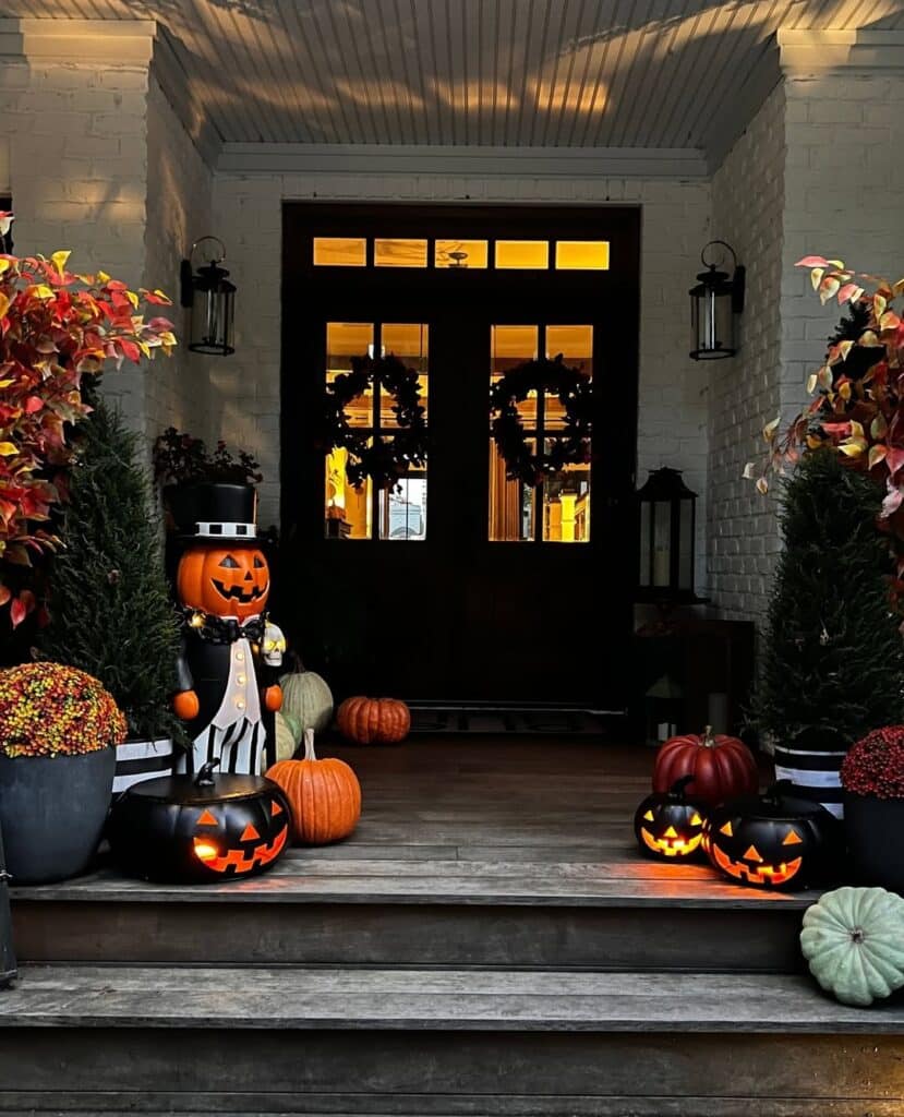 Gentleman Pumpkin on a Gothic Halloween Porch