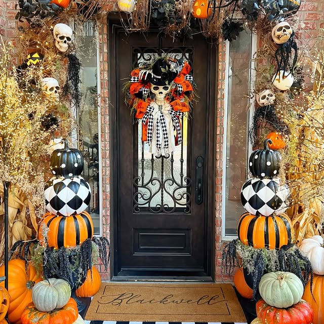 Halloween Patterned Haunted Harlequin Entryway