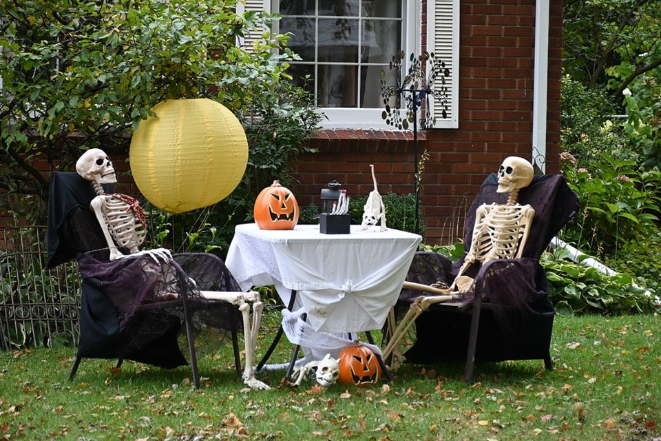 Lawn Tea Party with Skeletons