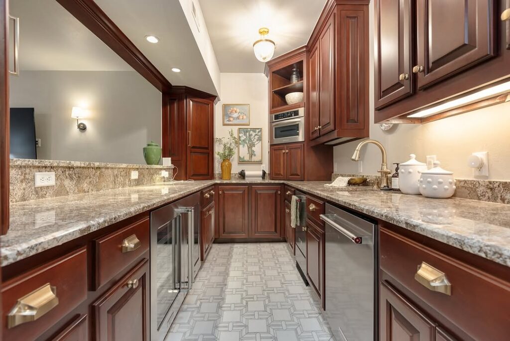 LED Lighting Beneath Cherry Upper Cabinets