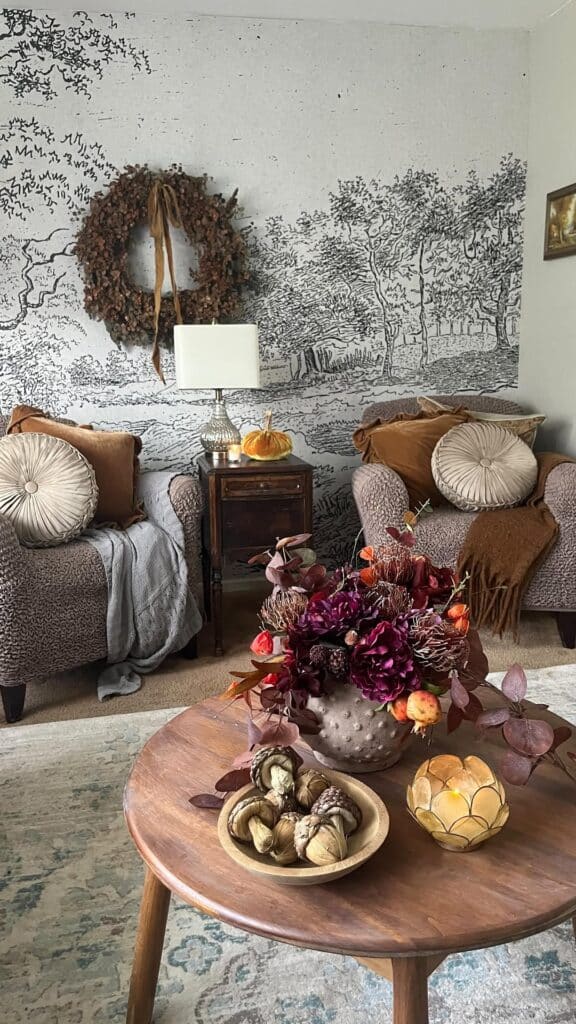 Plum Acorn Round Table Centerpiece