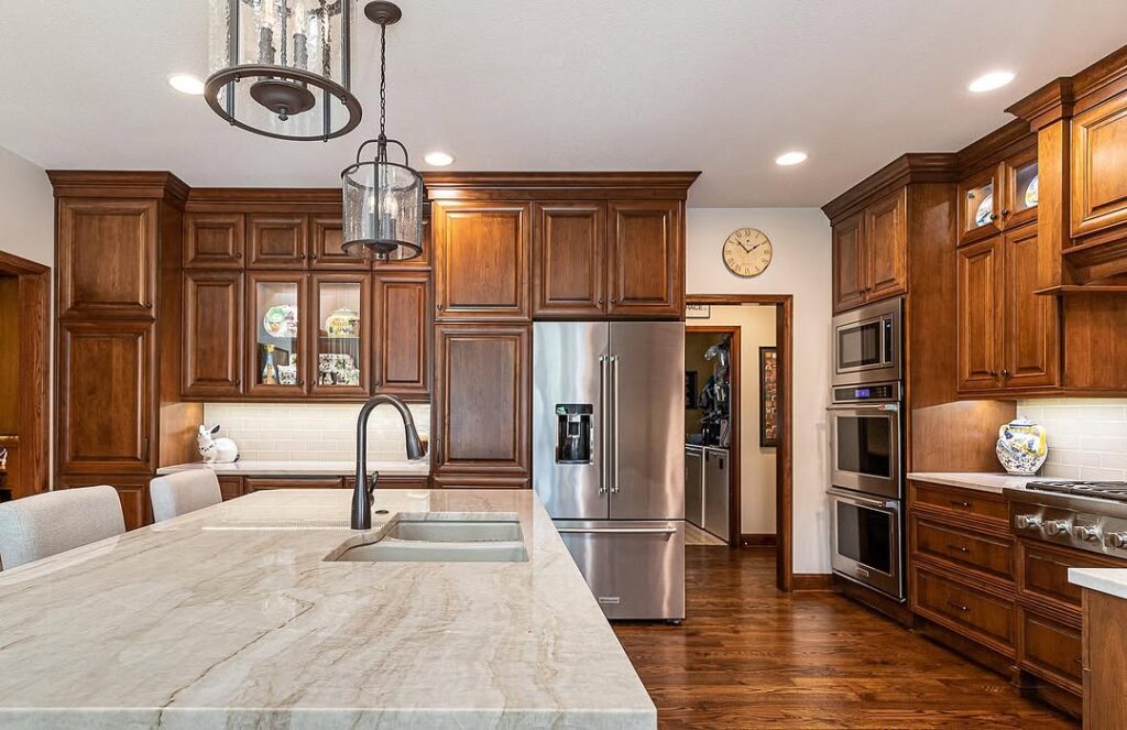 Quartz Countertops with Natural Cherry Cabinets