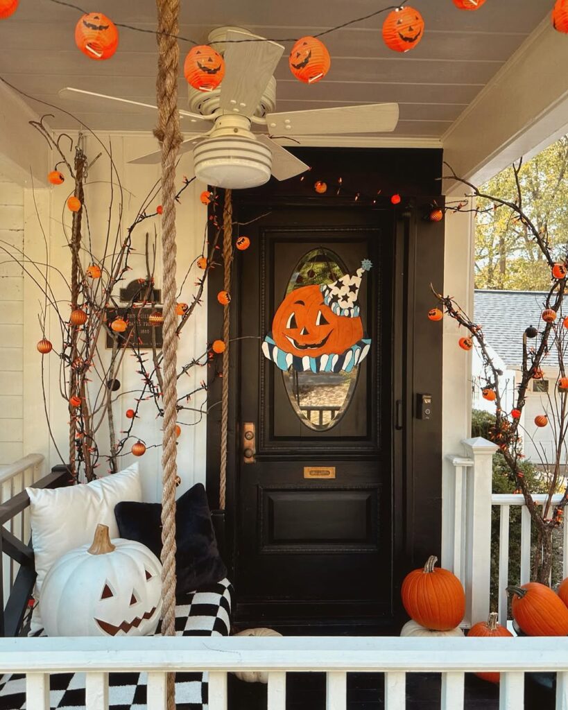 Retro Halloween Party Pumpkin Porch