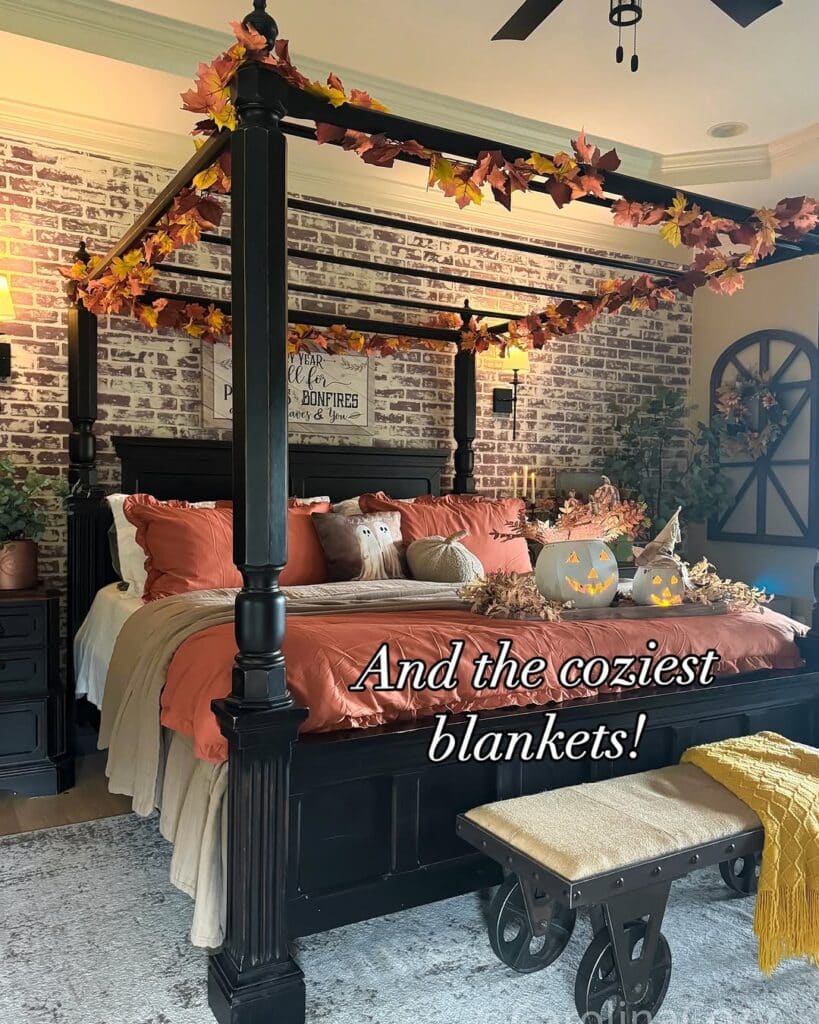 Rustic Fall Brick Canopy Bedroom Retreat