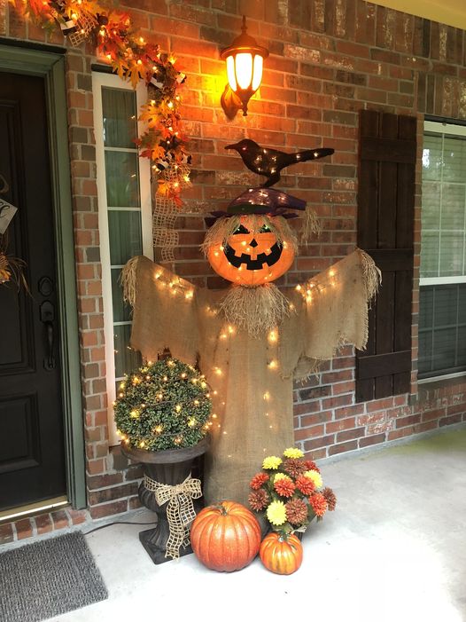 Rustic Glowing Scarecrow Porch Display
