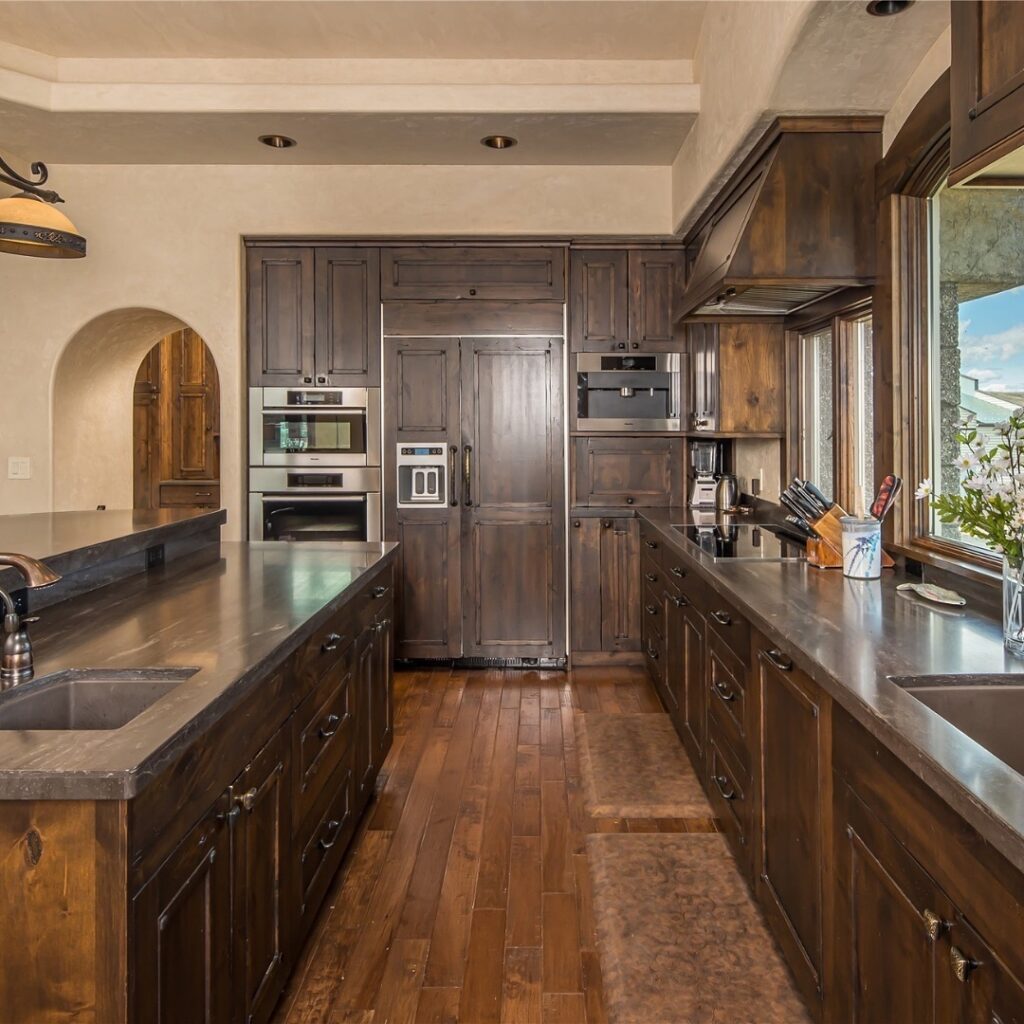 Rustic Kitchen with Cocoa Cabinetry