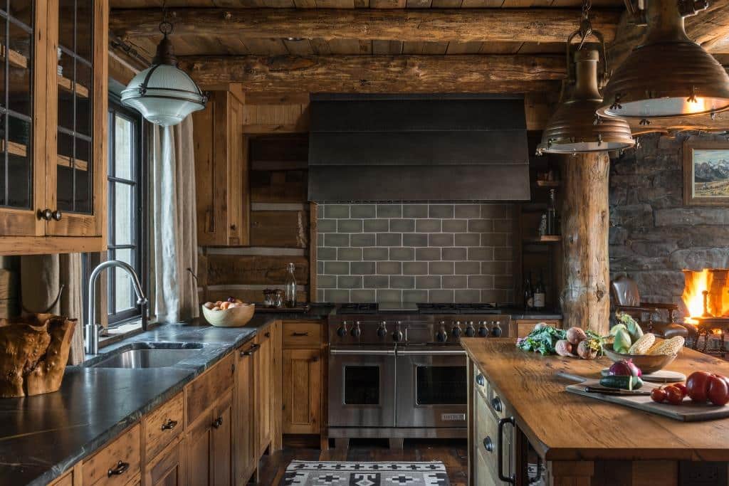 Rustic Lodge Stone Hearth