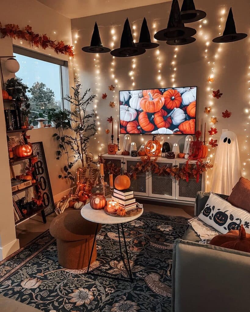 Vintage Gothic Room with a Pumpkin Witch Theme