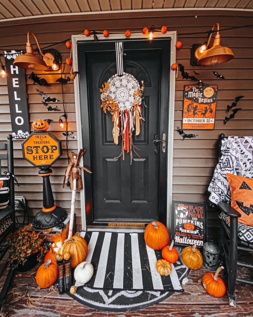 Vintage Striped Halloween Spell Porch