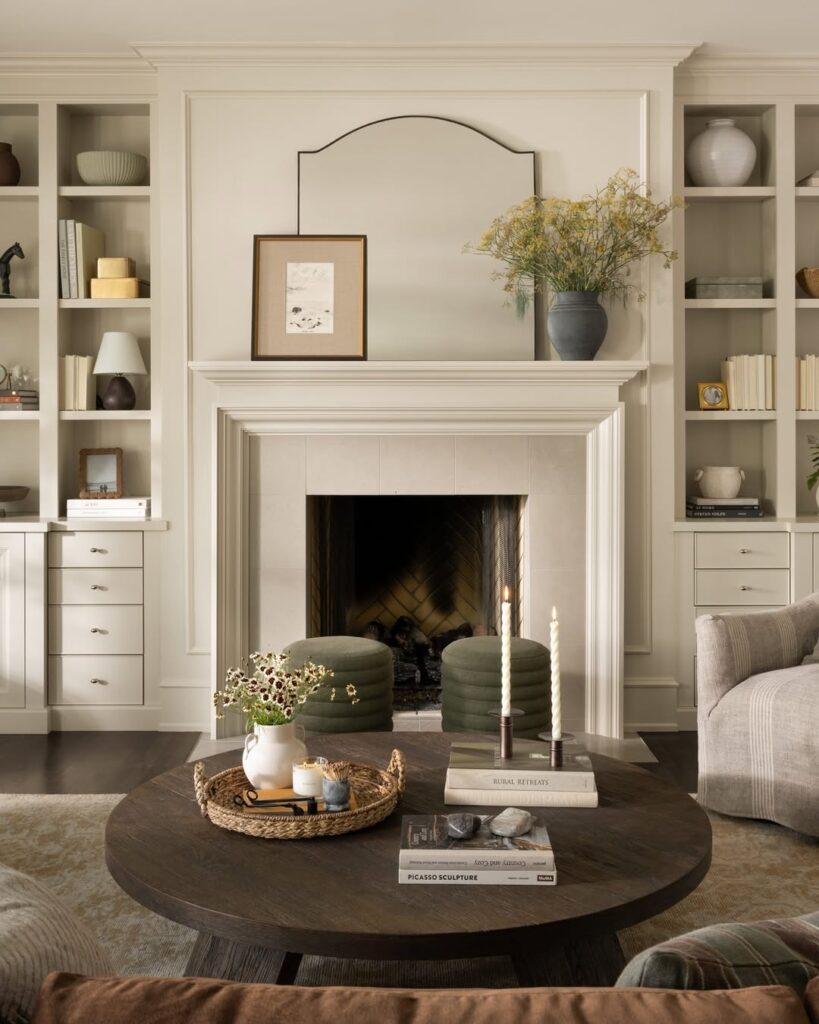 A modern classic fireplace shaped by sculpted symmetry