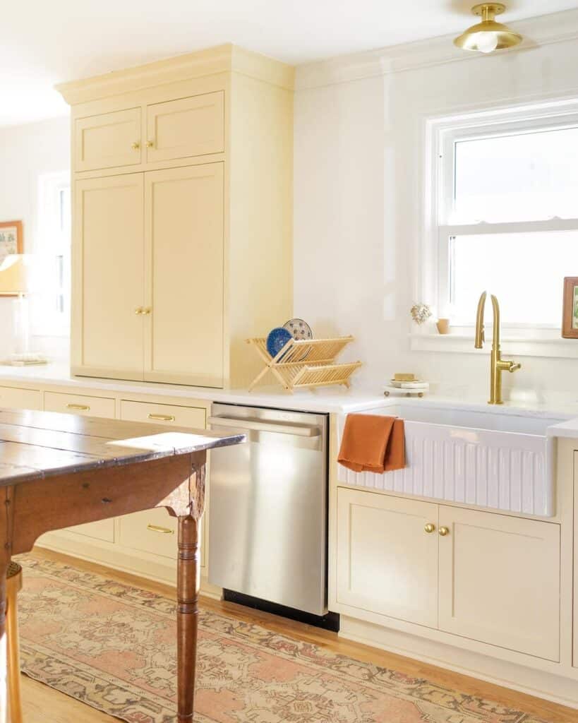 Butter-yellow cabinets in the Shaker style