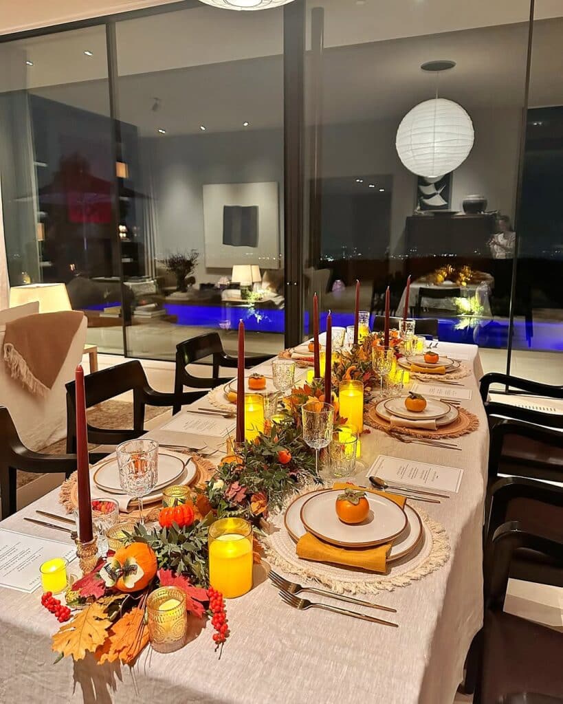 Candlelight Persimmon Thanksgiving Table Setting
