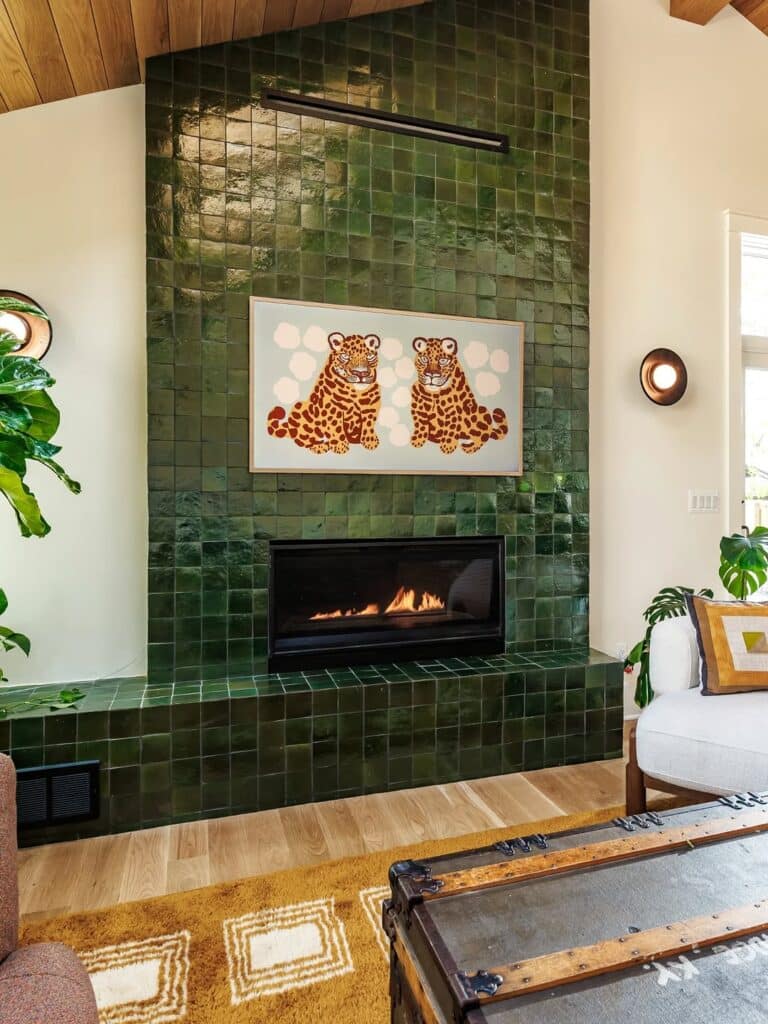 Emerald Tile Statement Fireplace