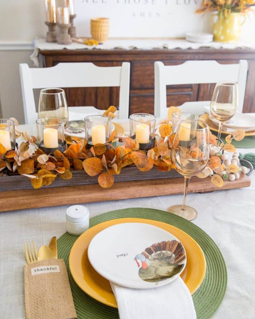 Fall Grateful Turkey Tablescape with Golden Leaf Accent