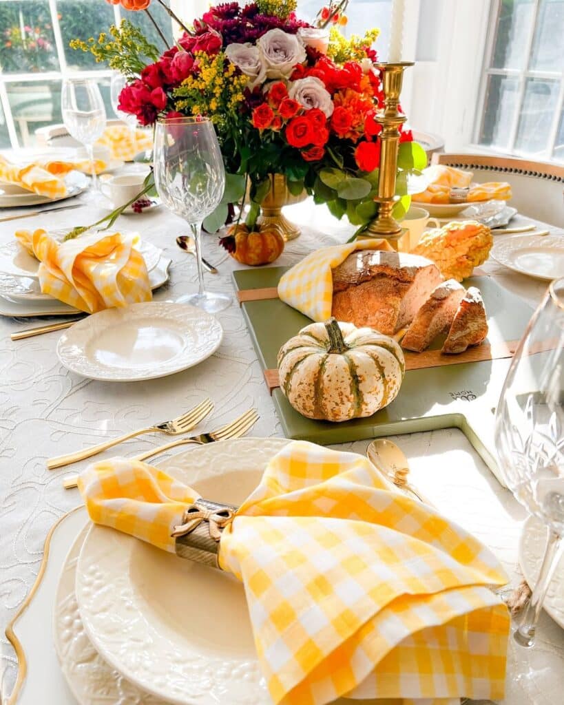 Gingham Table with Sunny Harvest Flowers