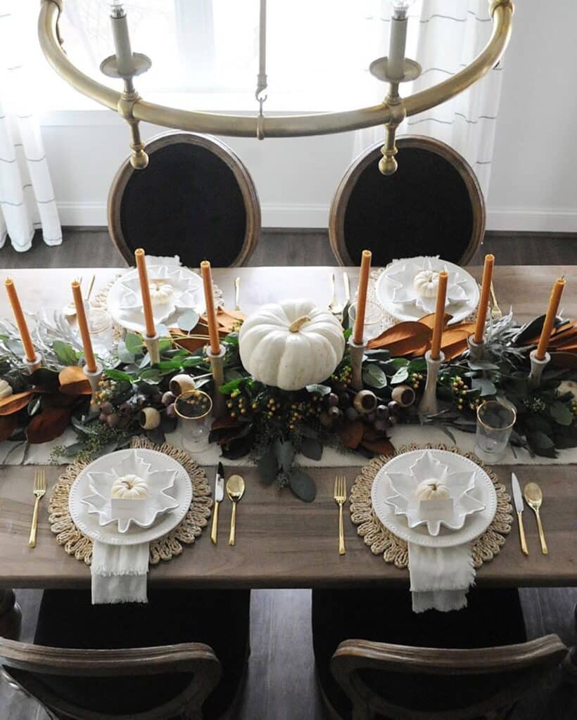 Minimalist White Pumpkin Table Setting