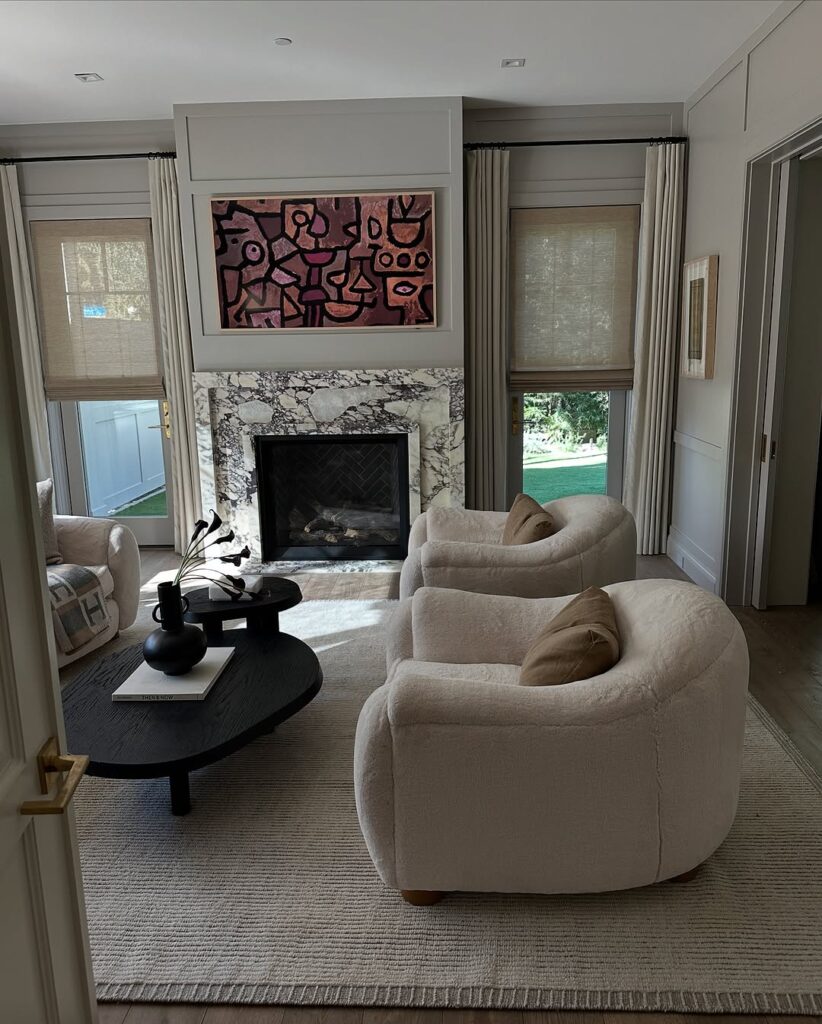 Modern Marble Fireplace with Abstract Artwork