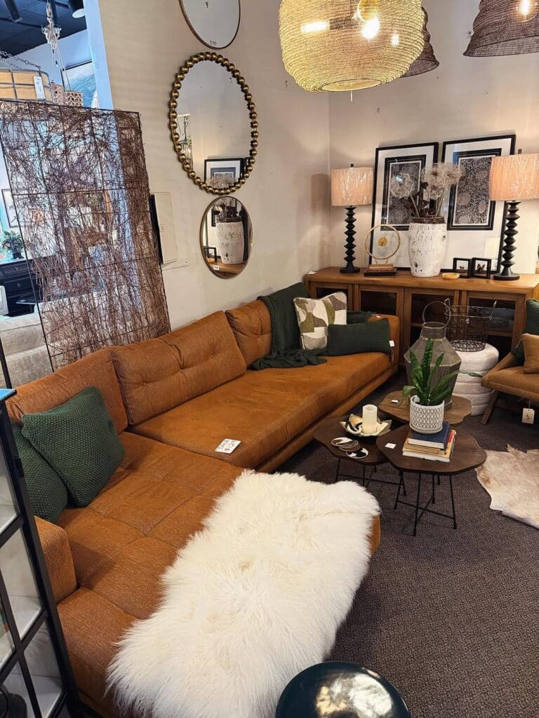 Natural Accents on an Earthy Rust Sectional