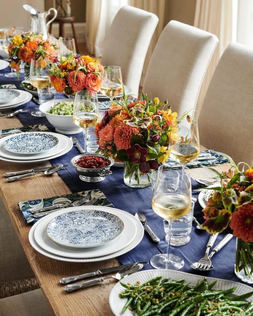 Navy Floral China Thanksgiving Table Setting