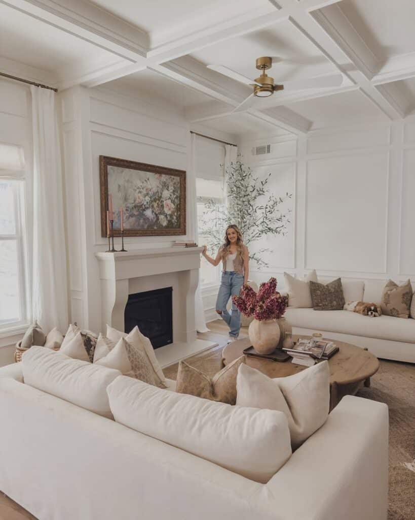 Soft Neutrals with a Classic Mantel Fireplace