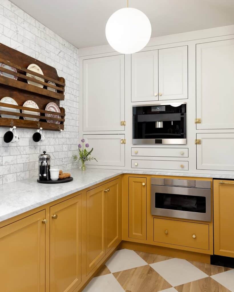 Sunshine Mustard Cabinets with White Elements