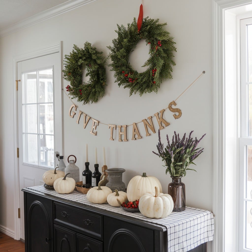 Thanks banner in rustic style with a neutral sideboard