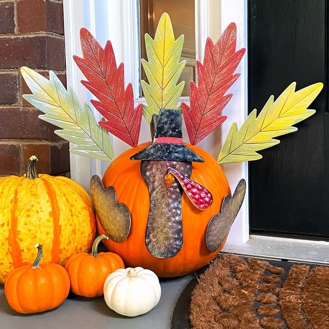 Turkey and Pumpkin on the Front Porch