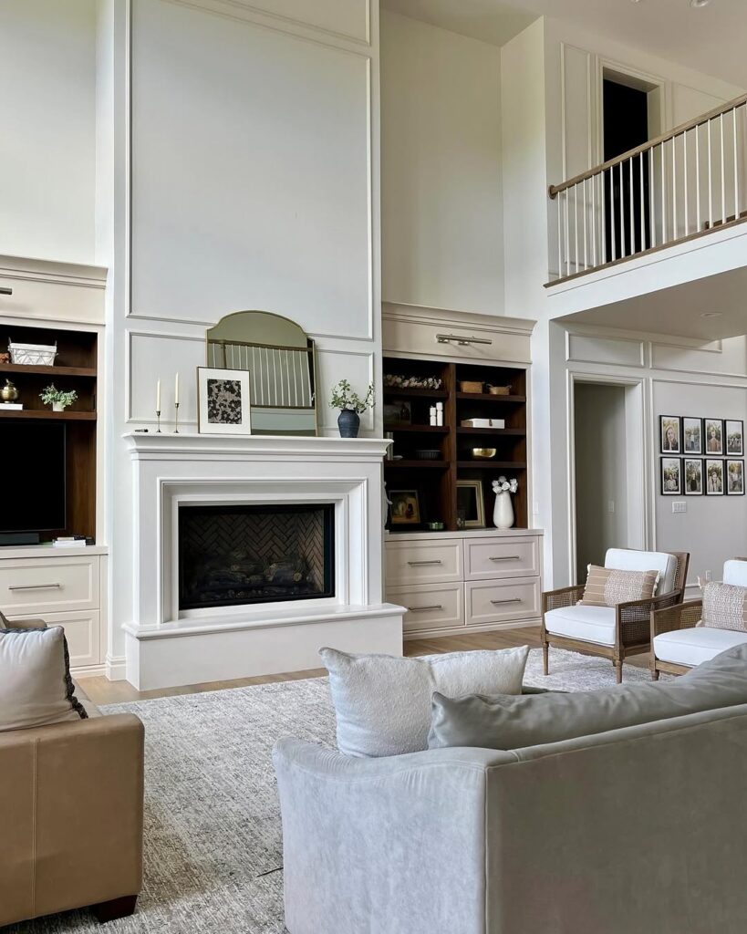 Warm Vertical Fireplace With Tall Mantel