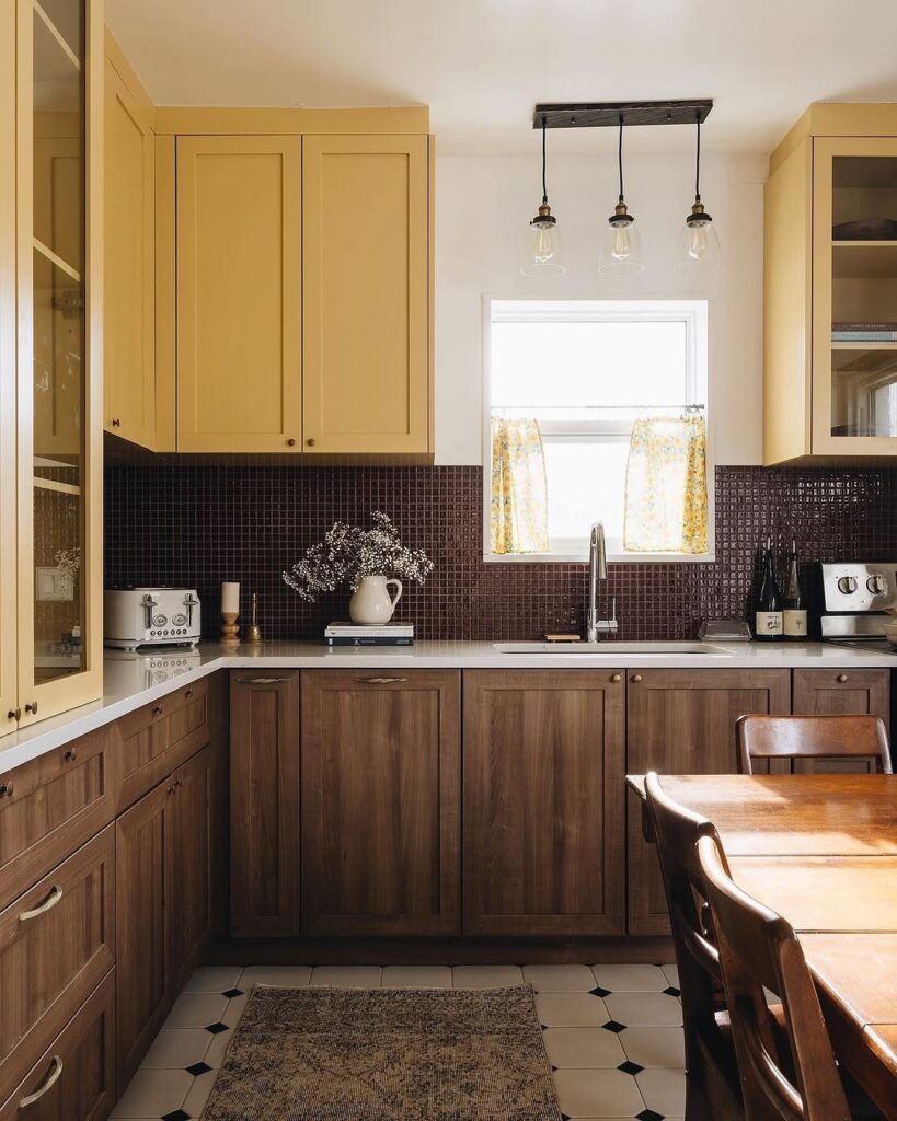Yellow Cabinets with Dark Wood