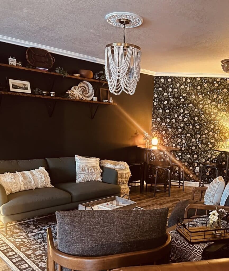 Beaded Chandelier and Floral Wall