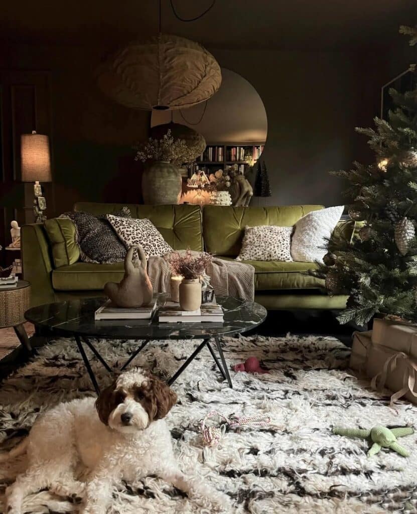Earthy Textures Around an Olive Sofa