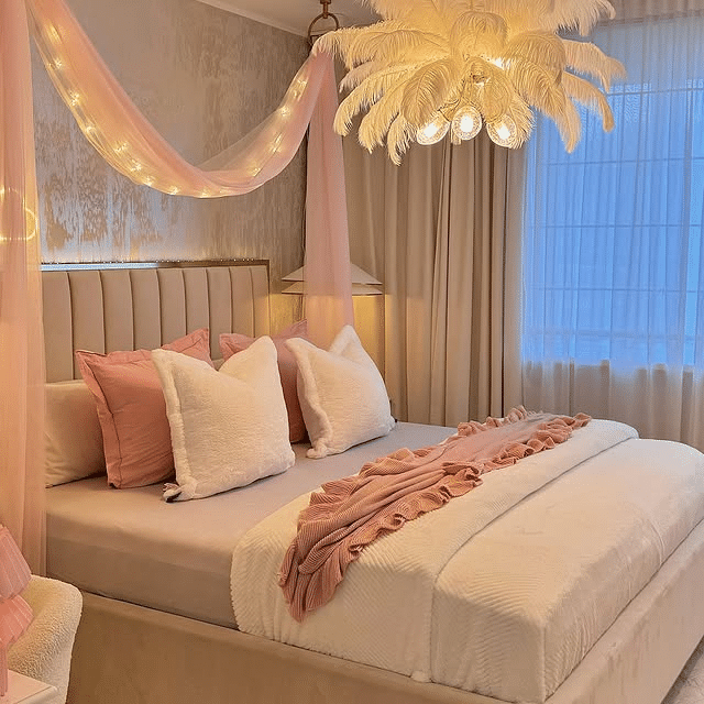 Feather Pendant and Headboard Light
