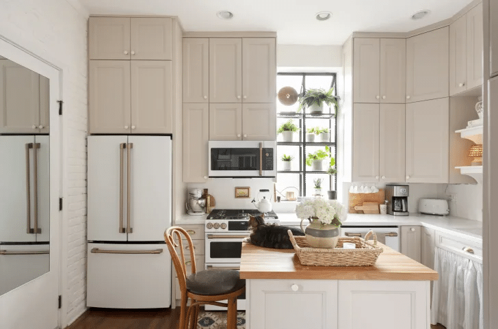 Greige Cabinetry and Natural Wood