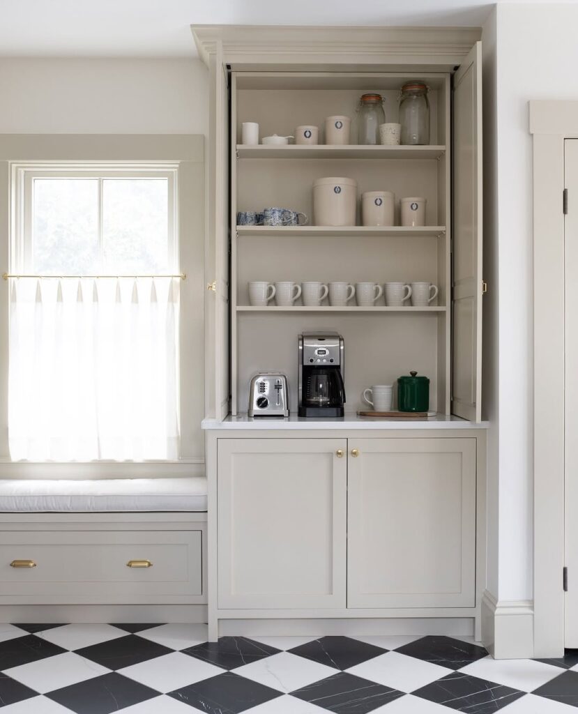 Hidden Storage Greige Cabinets