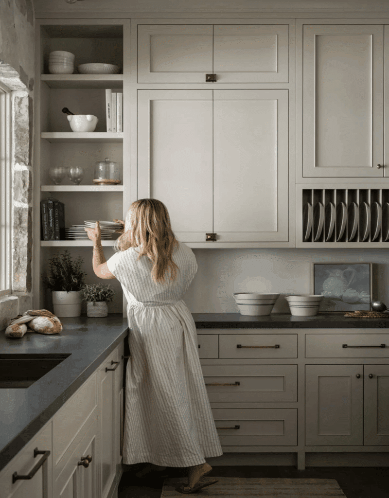Matte Black Fixture and Greige Cabinet