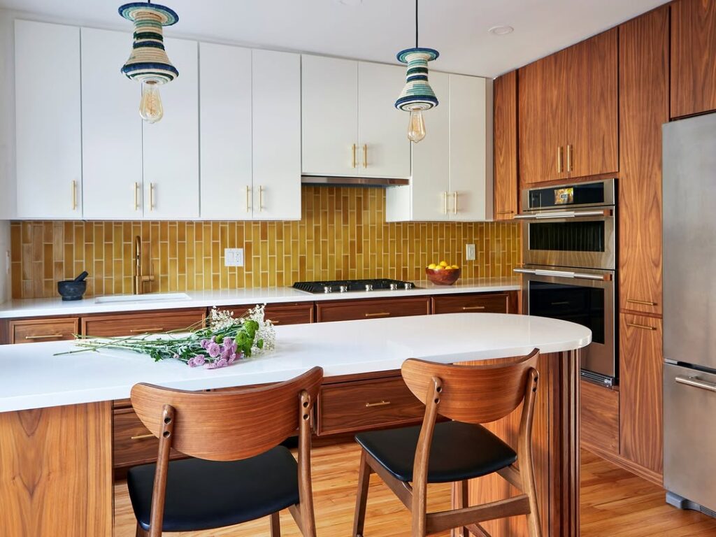 Walnut Cabinetry with Color Accents