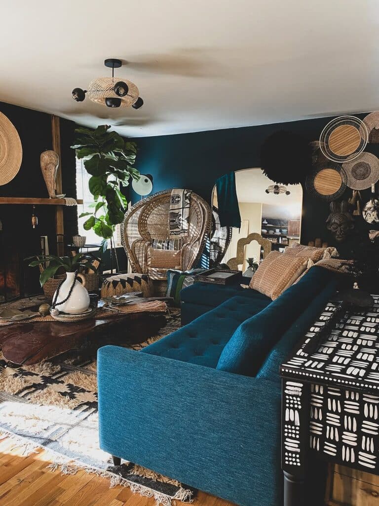 Woven Accents for a Teal Sofa Retreat
