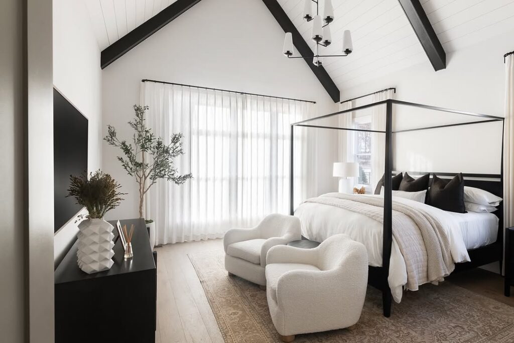 Angular Black Metal Canopy Bed