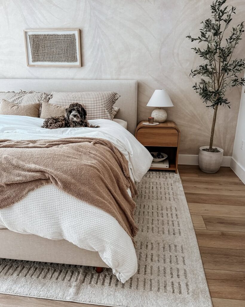 Beige Gingham Pillow with Varied Throws