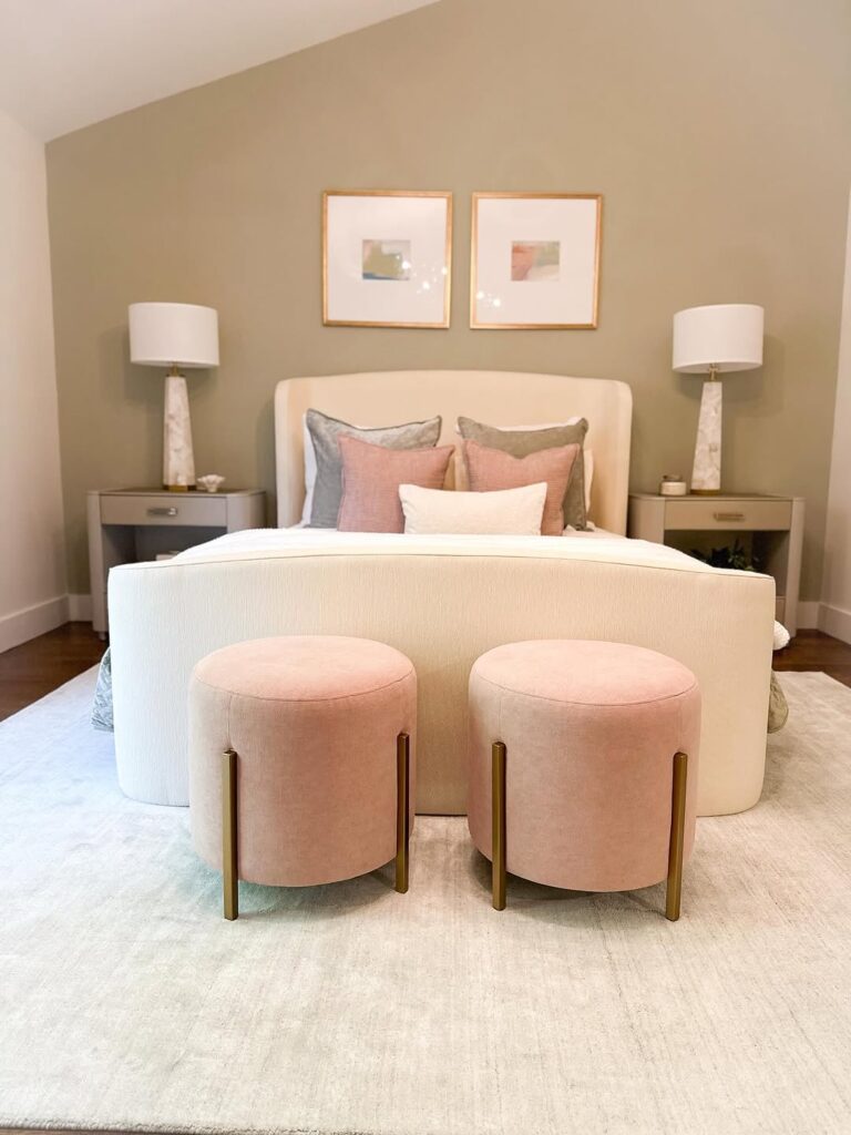 Blush Ottomans by a Sage Wall