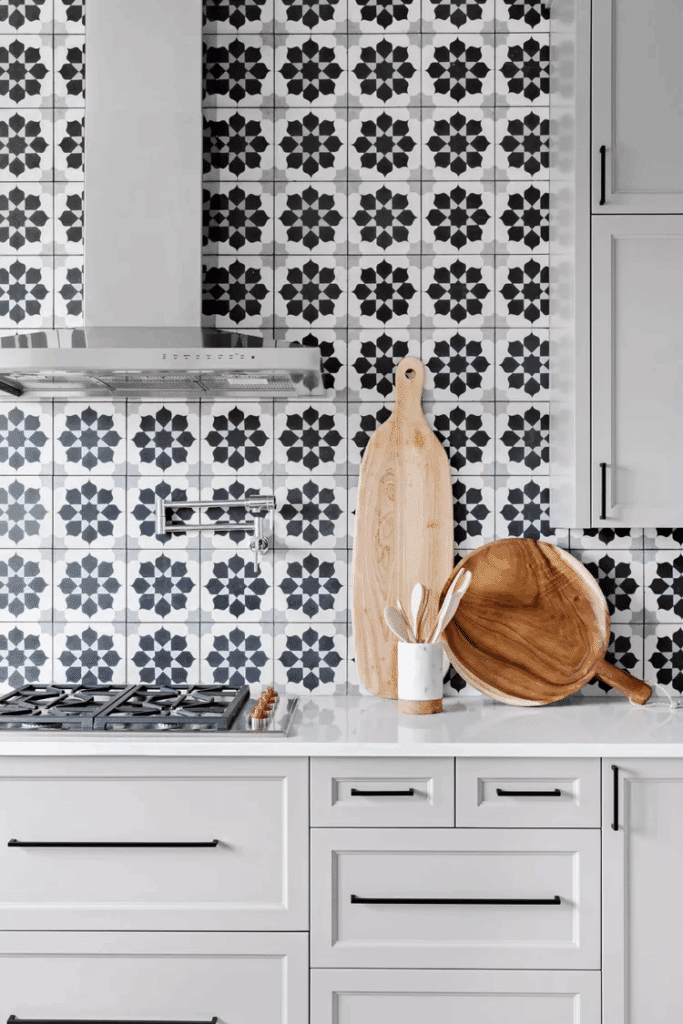 Bold Backsplash and Grey Cabinets