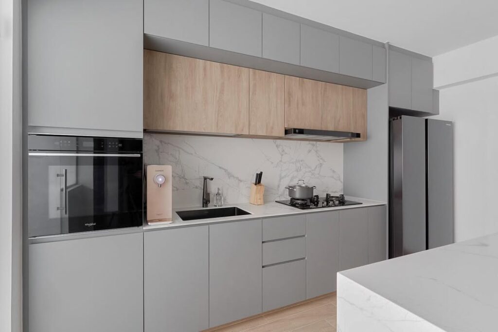 Cabinetry combining grey with wood