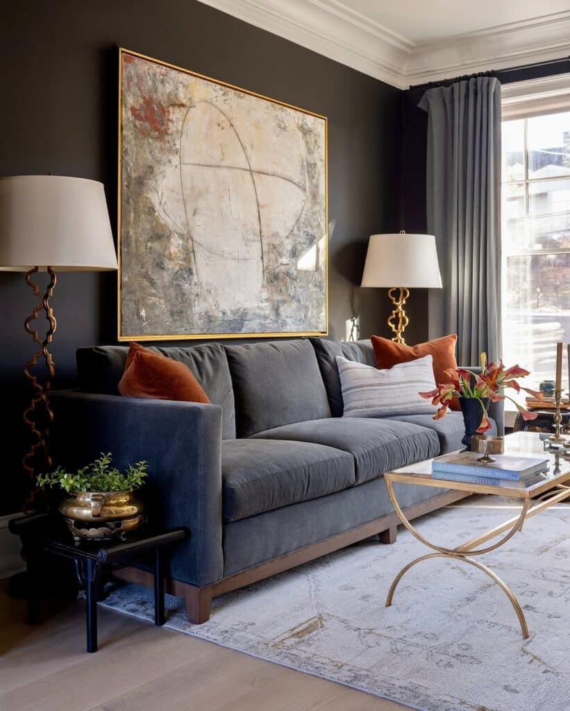 Charcoal Room with Velvet and Amber Accents