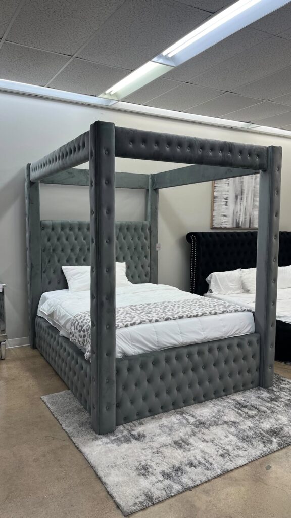 Charcoal Velvet Canopy Bed