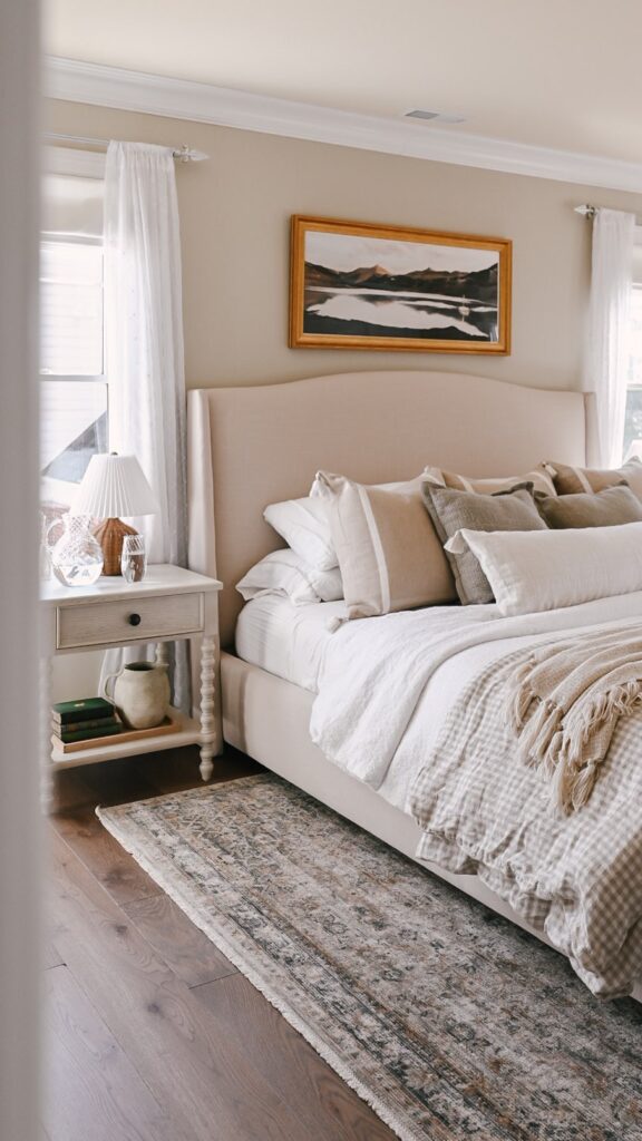 Curved Ivory and Flax Headboard
