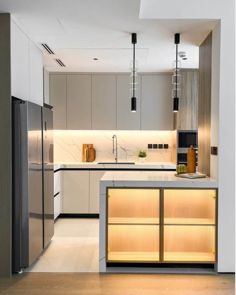 Integrated Lighting in Light Grey Cabinetry