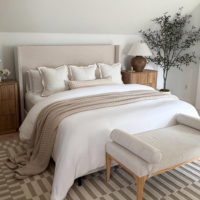 Layered Knit Throw and Striped Rug