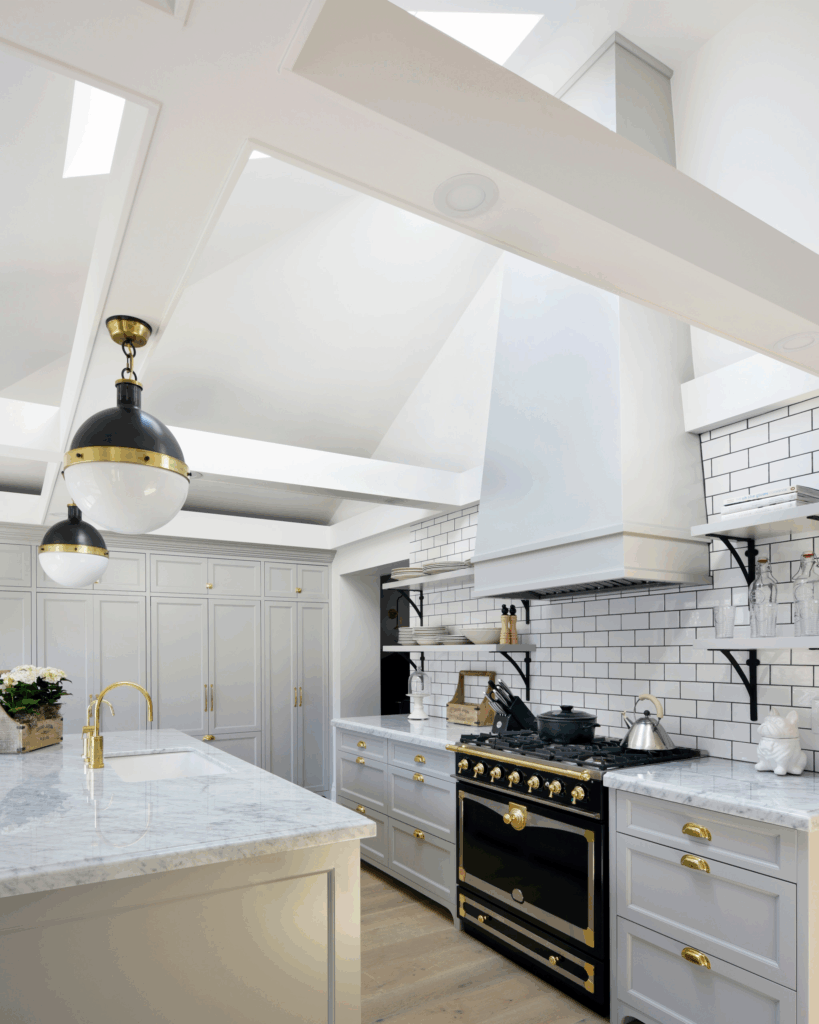 Light Grey Cabinetry with Brass Details
