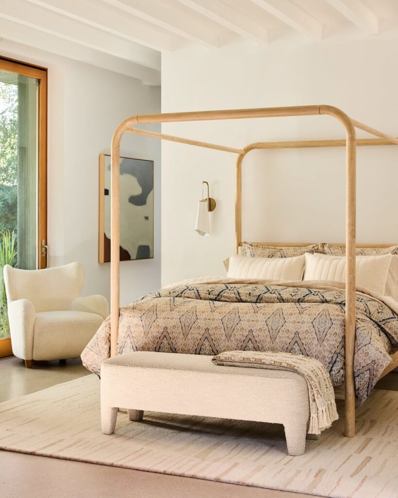 Smooth Curved Organic Wood Canopy Bed